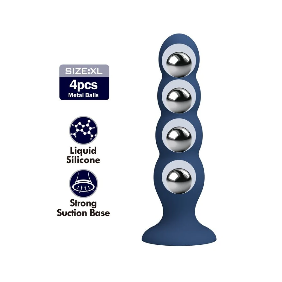 MR PLAY - PLUG ANAL COM 4 BOLINHAS DE METAL E VENTOSA AZUL